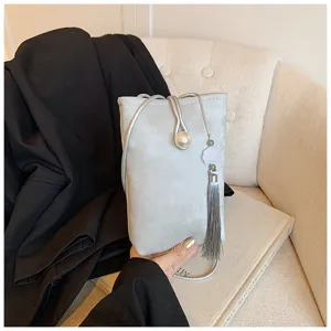 Nuovo Stile Cinese Donne PU Pelle Tracolla Telefono Borsa Fibbia Perla Ciondolo Nappa Piccolo Quadrato Borsa Casual Spalla Borsa