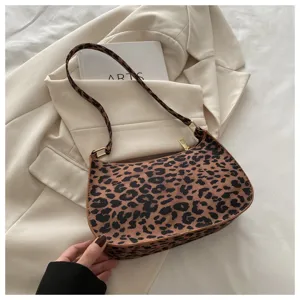 Élégant Sac à Bandoulière Imprimé Léopards Tendance Sac Hobo Croissant pour Femme