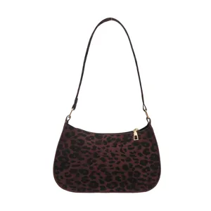 Sac à épaule léopard chic femme, sac croissant minimaliste tendance pour usage quotidien.