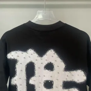 Men women rhinestone graphic black t-shirt high street oversized short sleeve top tee