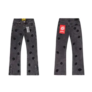 Godspeed streetwear vintage washed black embroidered letter straight leg denim jeans pants