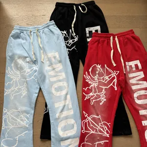 Casual streetwear sweatpants set featuring cupid and letter print, comfortable fit, multi-color.