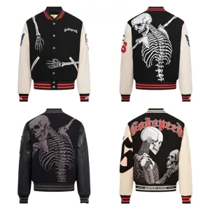 Men's Streetwear Baseball Jacket Unisex Vintage Skull Letter Embroidery Bomber Coat Casual Loose Outerwear