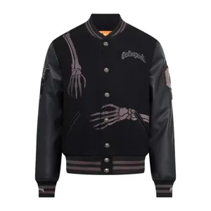 Men Women Skeleton Embroidery Varsity Jacket Gothic High Street Bomber Black Outerwear