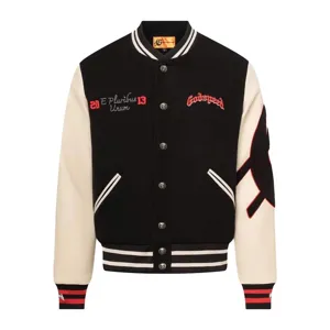 Black white varsity jacket streetwear bone embroidery baseball coat casual unisex outerwear