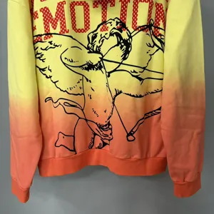 Gradient streetwear hoodie featuring a cupid graphic and bold letter print on chest.