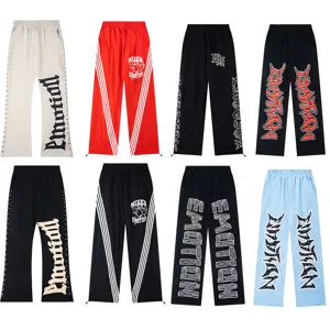Unisex High Street Rhinestone Letter Print Sweatpants Mixed Emotion Casual Trousers Loose Straight Joggers Cotton Blend Pants