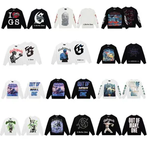 Godspeed Skull Geometric Printed Long Sleeve Sweatshirt Crewneck High Street Streetwear Unisex Casual Cotton Pullover Top