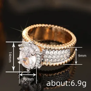 Anillo bicolor de metal con borde trenzado y circonitas para mujer, joyería estilo francés.