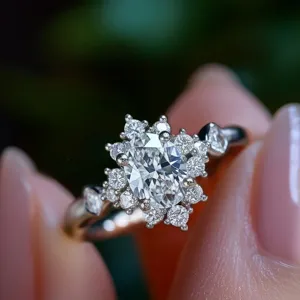 Anillo de Dedo Ovalado de Cobre con Diamantes de Imitación Elegante Flor de Copo de Nieve para Mujer Regalo Joyería