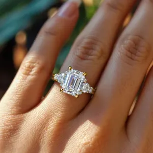 Primer plano detallado de un elegante anillo con una piedra brillante colocado en la mano.