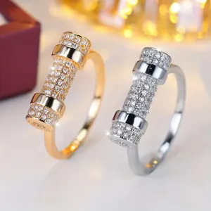 Punk Koper Zirconia Ingelegd Cilindrische Buis Vingerring Niche Trend Luxueus Geometrisch Bandring Voor Vrouwen Feest Accessoire