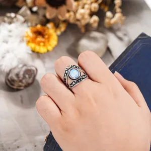 Anillo vintage de estrella luna para mujer estilo punk gotico plata antigua joyeria estetica