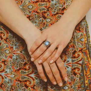Anillo de piedra azul vintage retro punk color plata anillo llamativo joyas boho mujer