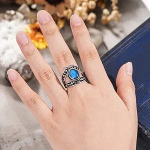 Anillo vintage piedra azul estrella luna estilo punk anillo plata mujer joyeria