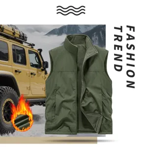 Men tactical fleece vest detailed view, outdoor thermal waistcoat, military green jacket 88