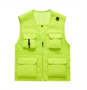 Multi-pocket mesh workwear vest breathable outdoor casual tactical waistcoat neon green M