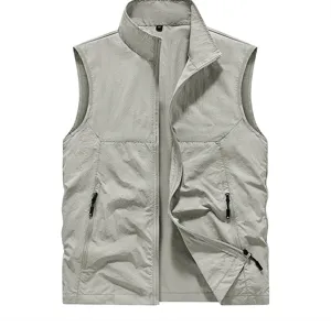 Gilet Casual Uomo Collo A In Piedi Primavera Sottile Asciugatura Rapida Tasche Esterno