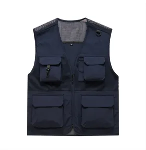 Men's multi-pocket tactical workwear vest, breathable mesh outdoor casual waistcoat for spring and summer.