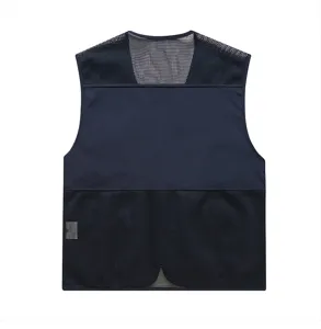 Detailed view of the breathable mesh tactical vest in dark blue, perfect for outdoor activities.