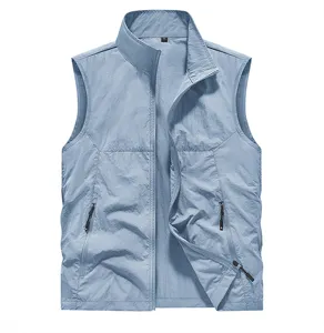 Gilet casual uomo collo a listino, leggero asciugatura rapida tasche multiple pesca esterno.