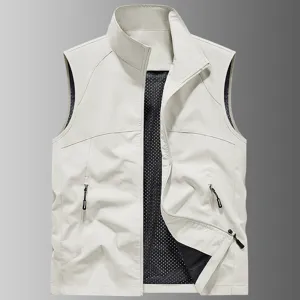 Chaleco Casual de Exterior de Secado Rápido para Hombre Ligero Multi Bolsillos Cuello Alto Sin Manchas Ropa de Exterior Cremallera Chaleco Táctico