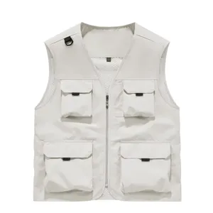 Men's Casual Outdoor Tactical Fishing Multi-Pocket Vest V-Neck Zipper Sleeveless Jacket Loose Fit Spring Autumn Outerwear