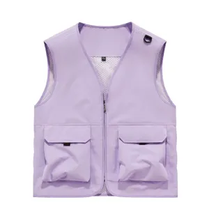 Men's casual outdoor multi-pocket utility vest fishing photography workwear purple