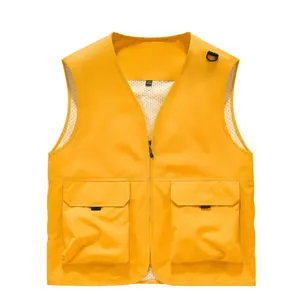 Men's Yellow Multi-Pocket Outdoor Photography Fishing Vest Workwear Gilet Front View