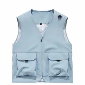 Men's multi-pocket outdoor fishing vest lightweight breathable casual utility waistcoat top