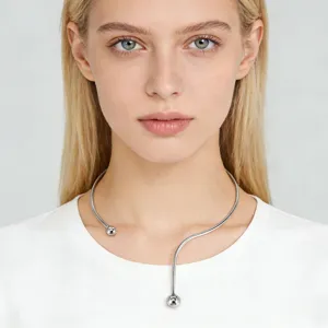 Minimalist Stainless Steel Open Choker Necklace For Women Creative Geometric Round Ball Torque Punk Statement Party Jewelry Gift