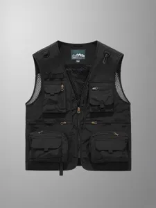 Men's Tactical Fishing Photography Vest Multi-Pocket Quick Dry Mesh Outdoor Casual Sleeveless Jacket Nylon Zip Top