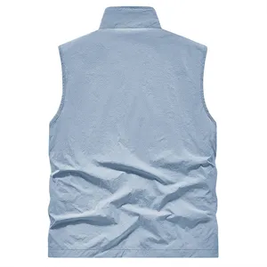 Gilet casual da uomo collo in piedi asciugatura rapida pesca all'aperto azzurro dettaglio