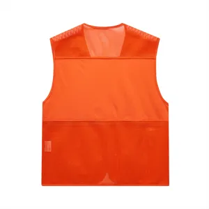 Orange mesh work vest detail, breathable fabric back panel, ideal for outdoor casual and workwear use.
