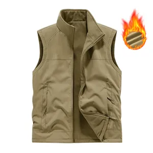 Men's reversible fleece vest outdoor winter warm tactical multi-pocket waistcoat casual plus size