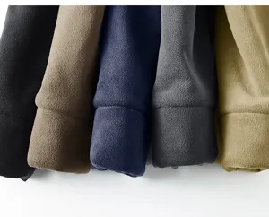 Men's polar fleece jacket fabric detail view, autumn winter thick warm outerwear solid color options.