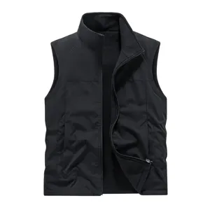 Men's winter thermal fleece lined vest casual outdoor multi-pocket black waistcoat