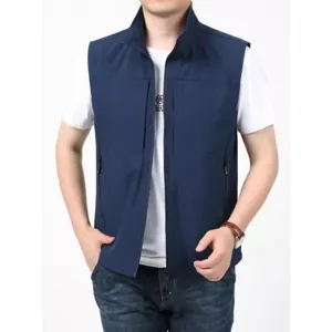 Spring men's casual quick-drying stand collar vest with multiple outdoor pockets.