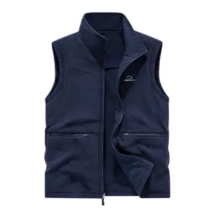 Men's fleece vest winter casual warm sleeveless jacket with zipper pockets dark blue
