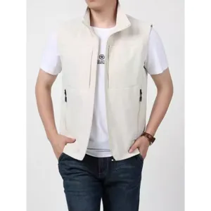Men stand collar casual vest spring autumn outdoor multi pocket sleeveless jacket outerwear top