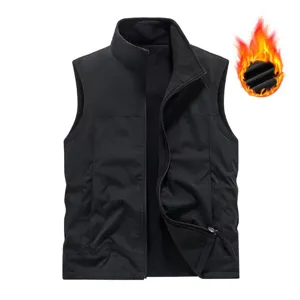 Men winter fleece lined vest thermal outdoor sleeveless jacket warm gilet black