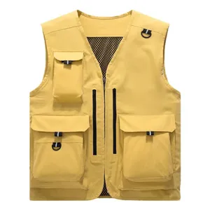 Herren Freizeit Utility Weste mit vielen Taschen für Outdoor Angeln Fotografie gelb