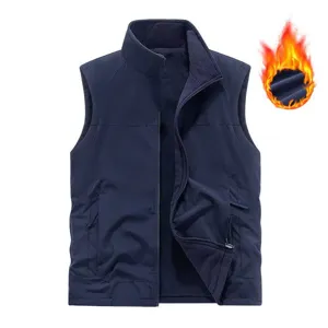 Men winter thermal fleece vest stand collar sleeveless jacket casual outdoor warm coat