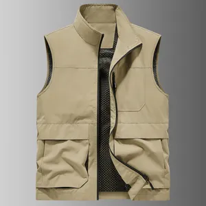Men's Casual Stand Collar Multi-Pocket Tactical Vest Spring Autumn Zipper Outdoor Photography Sleeveless Jacket