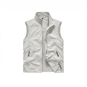 Uomo gilet casual leggero collo alto grigio multi tasche esterno pesca fotografia