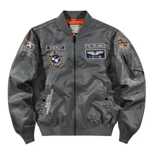 Men's military embroidery bomber jacket, spring casual stand collar loose outerwear.