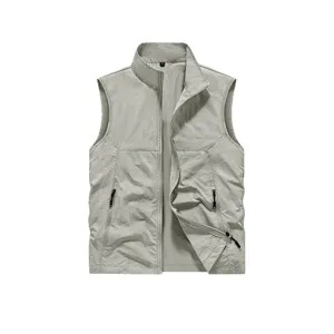 Gilet casual uomo collo alto leggero asciugatura rapida multi-tasche pesca all'aperto