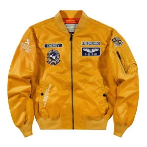 Men's Fall Bomber Jacket Stand Collar Casual Military Embroidery Flight Outerwear Top