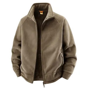 Men's Winter Thickened Polar Fleece Jacket Stand Collar Full Zip Casual Outdoor Warm Thermal Fleece Coat