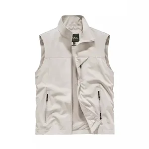 Men's Stand-Up Collar Quick-Dry Mesh Vest Casual Multi-Pocket Workwear Top Outdoor Photography Fishing Vest Jacket